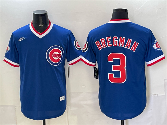 Men's Chicago Cubs #3 Alex Bregman Royal 150th Anniversary Throwback Vapor Limited Stitched Baseball Jersey